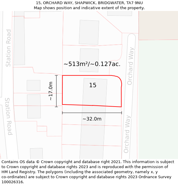 15, ORCHARD WAY, SHAPWICK, BRIDGWATER, TA7 9NU: Plot and title map