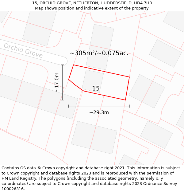 15, ORCHID GROVE, NETHERTON, HUDDERSFIELD, HD4 7HR: Plot and title map