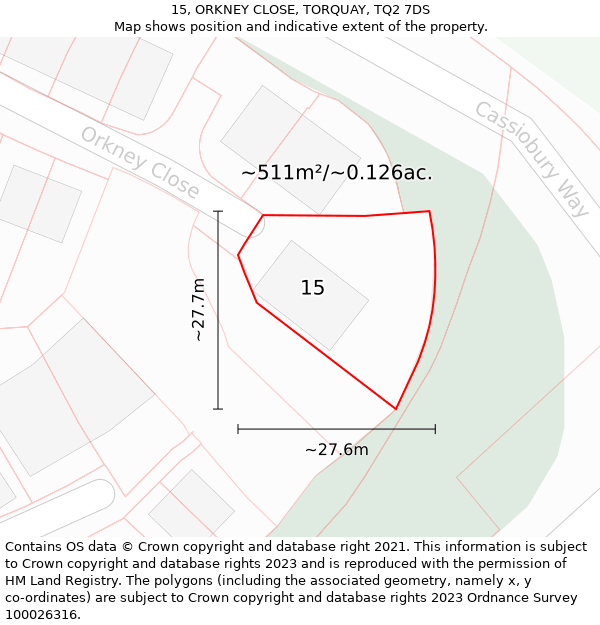 15, ORKNEY CLOSE, TORQUAY, TQ2 7DS: Plot and title map