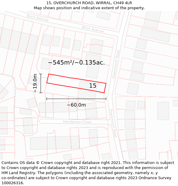 15, OVERCHURCH ROAD, WIRRAL, CH49 4LR: Plot and title map