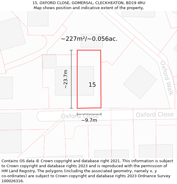 15, OXFORD CLOSE, GOMERSAL, CLECKHEATON, BD19 4RU: Plot and title map