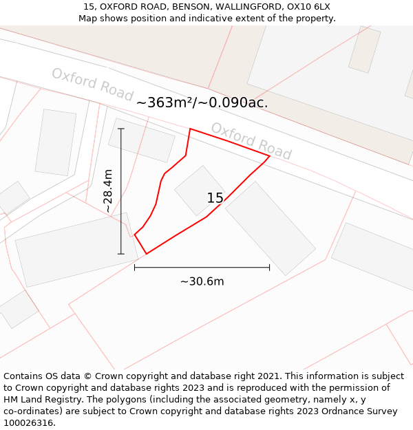 15, OXFORD ROAD, BENSON, WALLINGFORD, OX10 6LX: Plot and title map