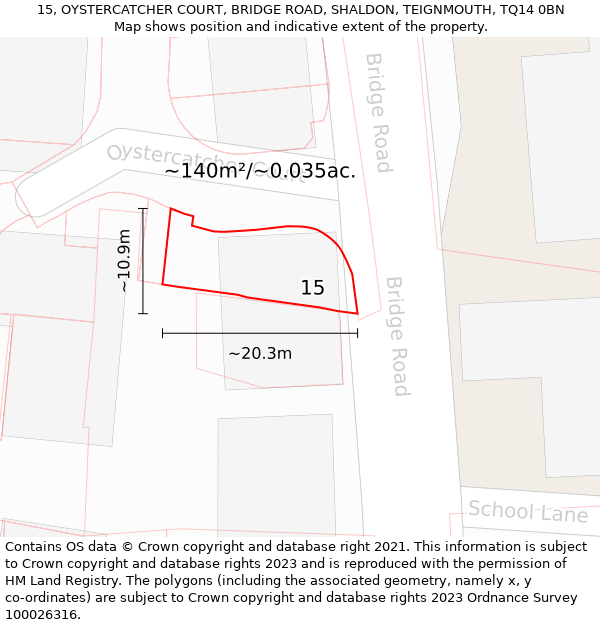 15, OYSTERCATCHER COURT, BRIDGE ROAD, SHALDON, TEIGNMOUTH, TQ14 0BN: Plot and title map