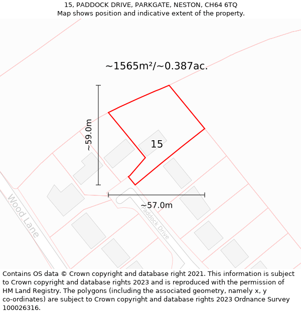 15, PADDOCK DRIVE, PARKGATE, NESTON, CH64 6TQ: Plot and title map