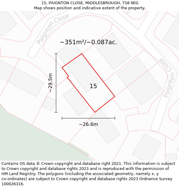 15, PAIGNTON CLOSE, MIDDLESBROUGH, TS8 9EG: Plot and title map