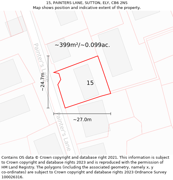 15, PAINTERS LANE, SUTTON, ELY, CB6 2NS: Plot and title map