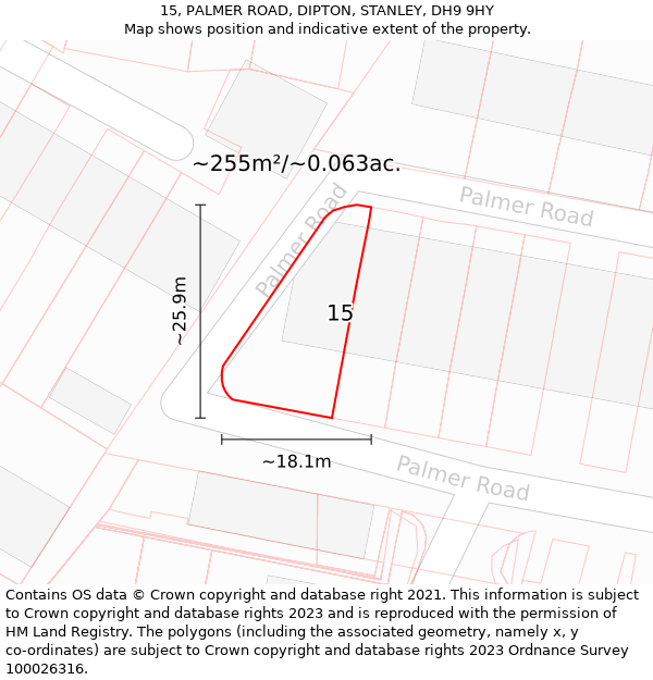 15, PALMER ROAD, DIPTON, STANLEY, DH9 9HY: Plot and title map