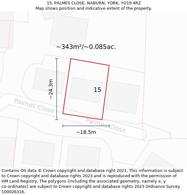 15, PALMES CLOSE, NABURN, YORK, YO19 4RZ: Plot and title map