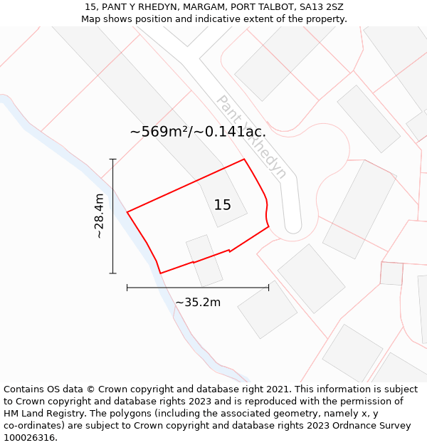 15, PANT Y RHEDYN, MARGAM, PORT TALBOT, SA13 2SZ: Plot and title map