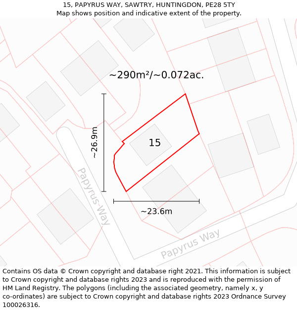 15, PAPYRUS WAY, SAWTRY, HUNTINGDON, PE28 5TY: Plot and title map