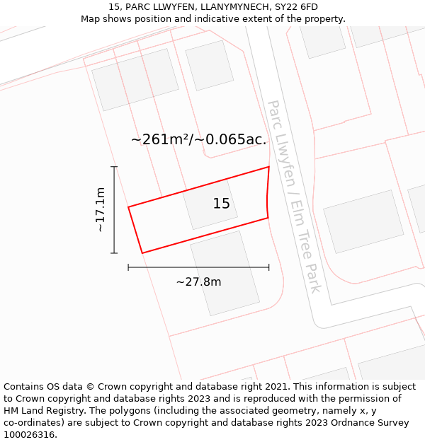 15, PARC LLWYFEN, LLANYMYNECH, SY22 6FD: Plot and title map