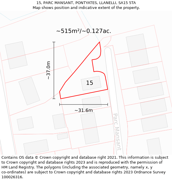 15, PARC MANSANT, PONTYATES, LLANELLI, SA15 5TA: Plot and title map