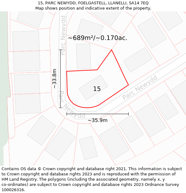 15, PARC NEWYDD, FOELGASTELL, LLANELLI, SA14 7EQ: Plot and title map