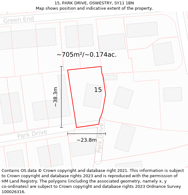 15, PARK DRIVE, OSWESTRY, SY11 1BN: Plot and title map