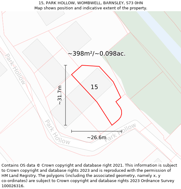 15, PARK HOLLOW, WOMBWELL, BARNSLEY, S73 0HN: Plot and title map