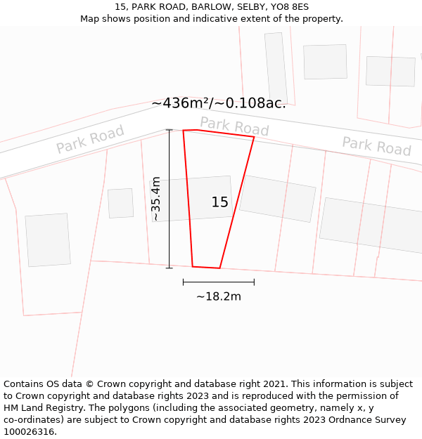 15, PARK ROAD, BARLOW, SELBY, YO8 8ES: Plot and title map