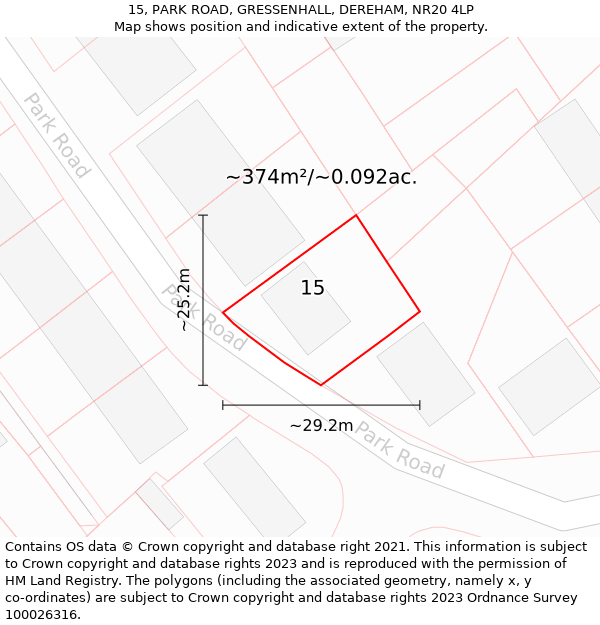 15, PARK ROAD, GRESSENHALL, DEREHAM, NR20 4LP: Plot and title map