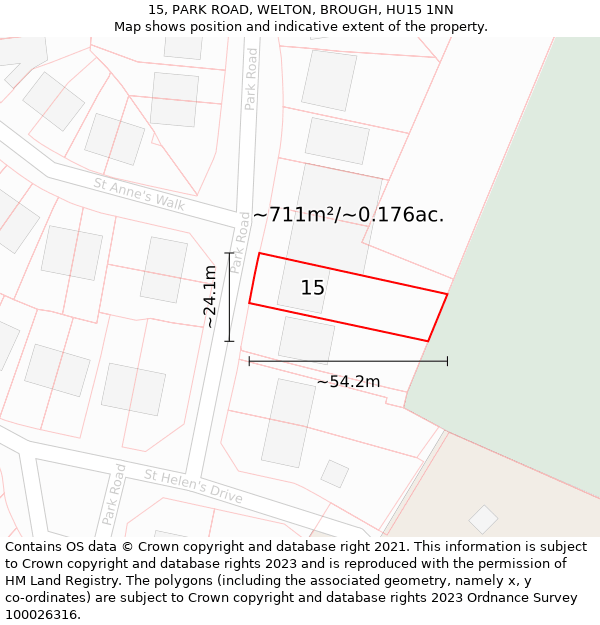 15, PARK ROAD, WELTON, BROUGH, HU15 1NN: Plot and title map