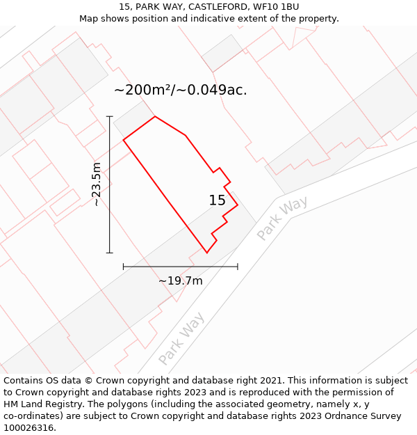 15, PARK WAY, CASTLEFORD, WF10 1BU: Plot and title map