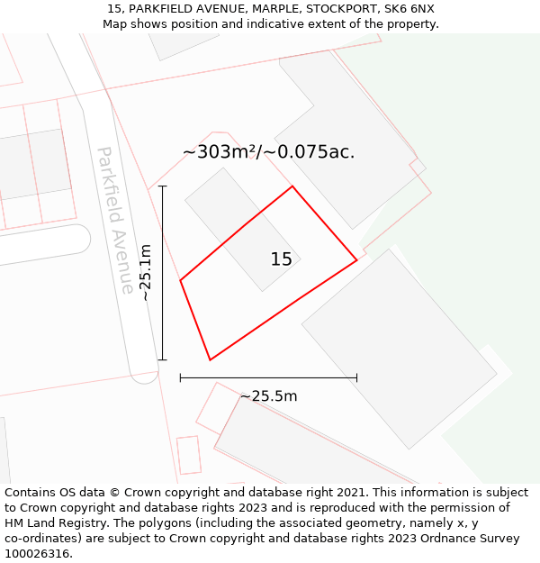 15, PARKFIELD AVENUE, MARPLE, STOCKPORT, SK6 6NX: Plot and title map