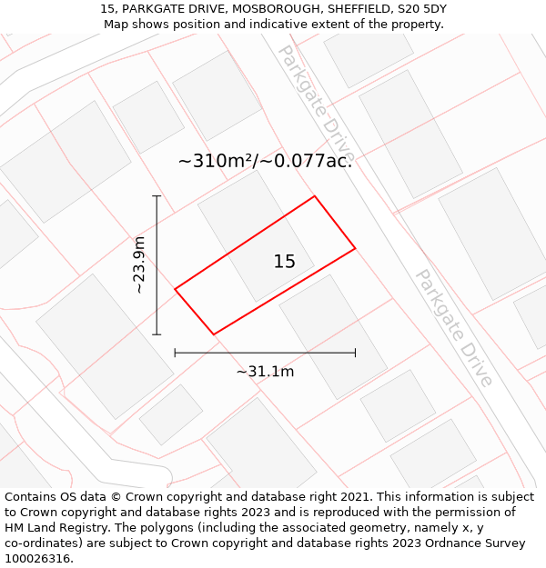 15, PARKGATE DRIVE, MOSBOROUGH, SHEFFIELD, S20 5DY: Plot and title map