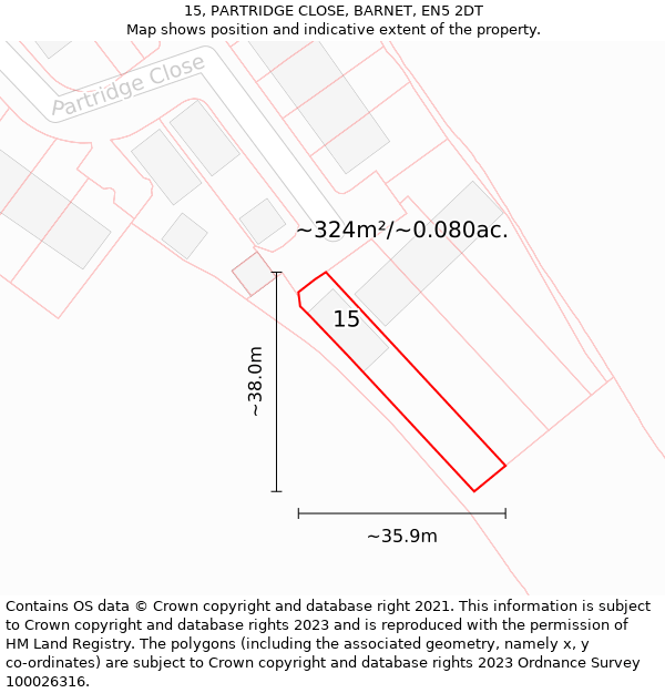 15, PARTRIDGE CLOSE, BARNET, EN5 2DT: Plot and title map