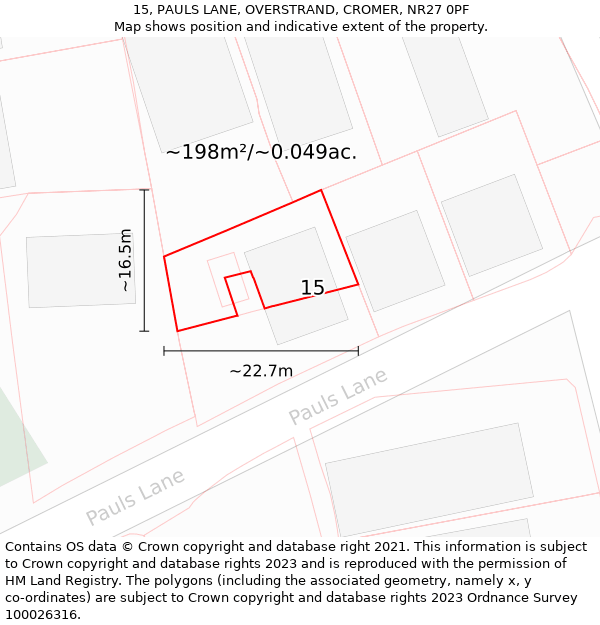 15, PAULS LANE, OVERSTRAND, CROMER, NR27 0PF: Plot and title map