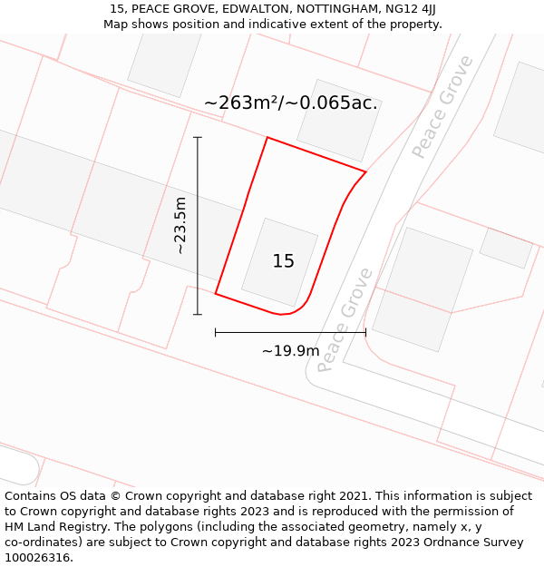 15, PEACE GROVE, EDWALTON, NOTTINGHAM, NG12 4JJ: Plot and title map