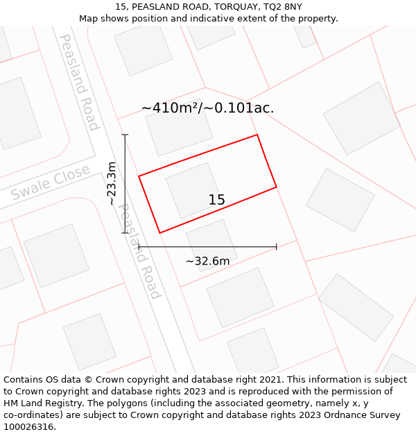 15, PEASLAND ROAD, TORQUAY, TQ2 8NY: Plot and title map