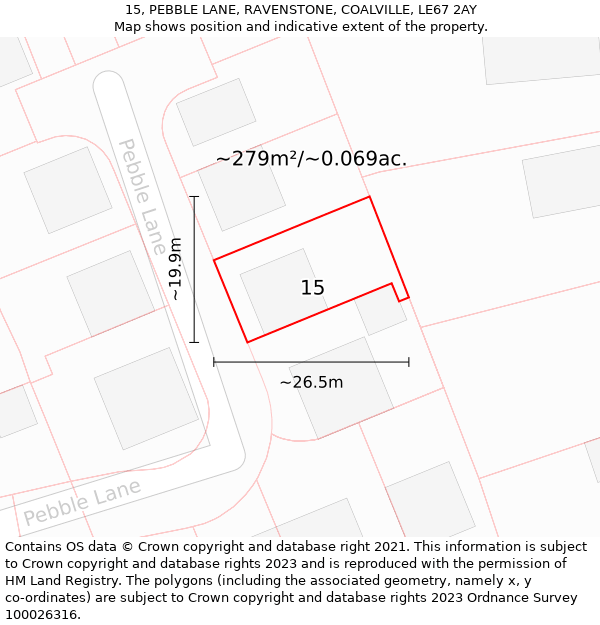 15, PEBBLE LANE, RAVENSTONE, COALVILLE, LE67 2AY: Plot and title map