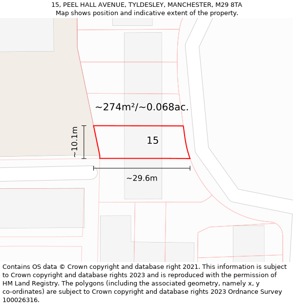 15, PEEL HALL AVENUE, TYLDESLEY, MANCHESTER, M29 8TA: Plot and title map