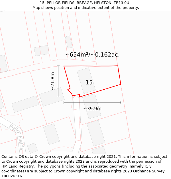 15, PELLOR FIELDS, BREAGE, HELSTON, TR13 9UL: Plot and title map