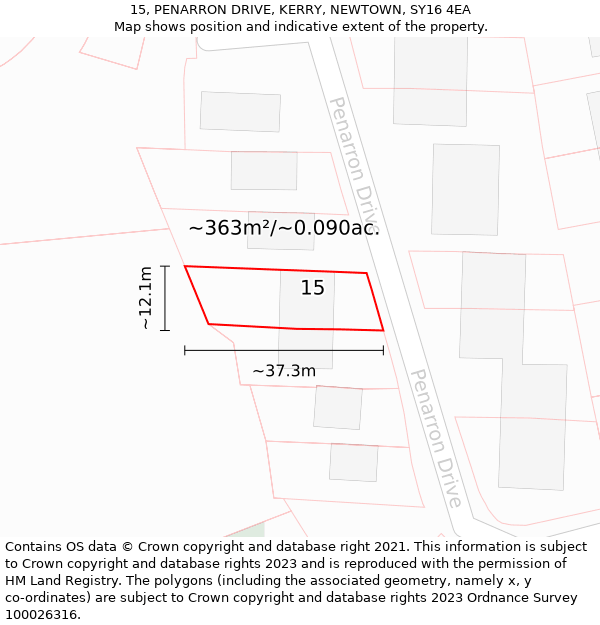 15, PENARRON DRIVE, KERRY, NEWTOWN, SY16 4EA: Plot and title map