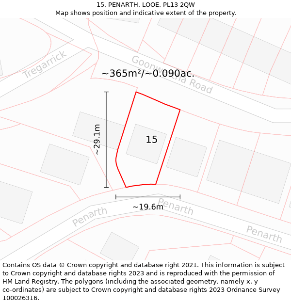 15, PENARTH, LOOE, PL13 2QW: Plot and title map