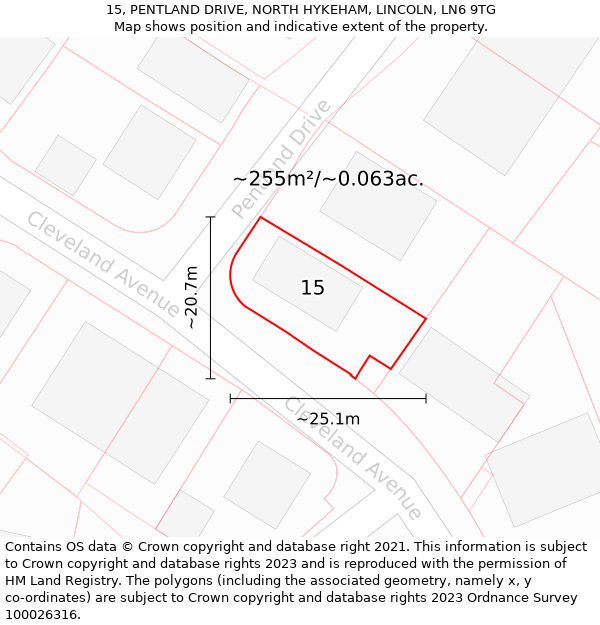 15, PENTLAND DRIVE, NORTH HYKEHAM, LINCOLN, LN6 9TG: Plot and title map