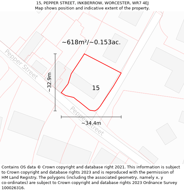 15, PEPPER STREET, INKBERROW, WORCESTER, WR7 4EJ: Plot and title map