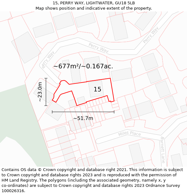 15, PERRY WAY, LIGHTWATER, GU18 5LB: Plot and title map