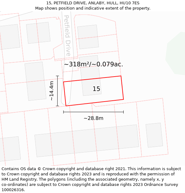 15, PETFIELD DRIVE, ANLABY, HULL, HU10 7ES: Plot and title map