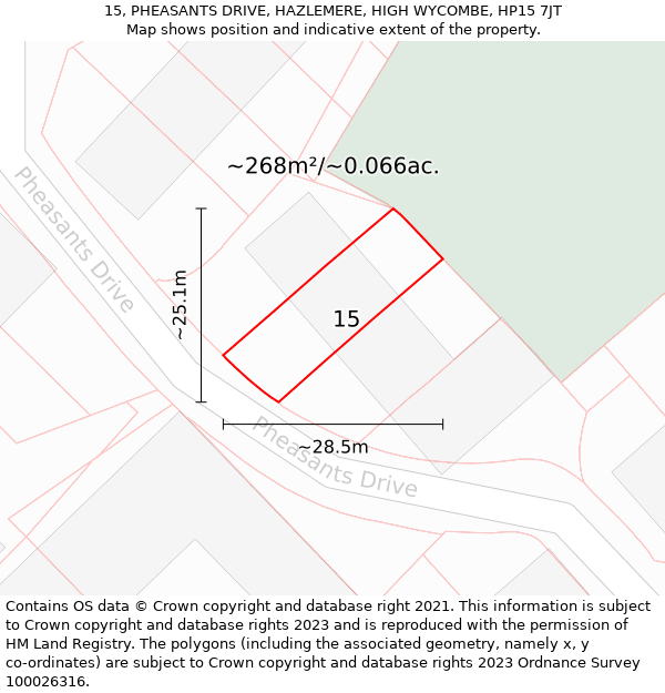 15, PHEASANTS DRIVE, HAZLEMERE, HIGH WYCOMBE, HP15 7JT: Plot and title map