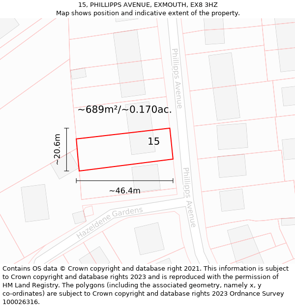 15, PHILLIPPS AVENUE, EXMOUTH, EX8 3HZ: Plot and title map