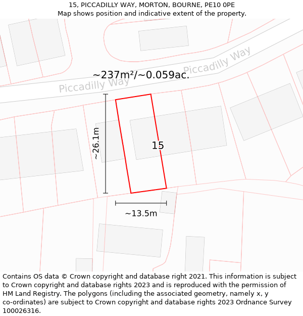15, PICCADILLY WAY, MORTON, BOURNE, PE10 0PE: Plot and title map