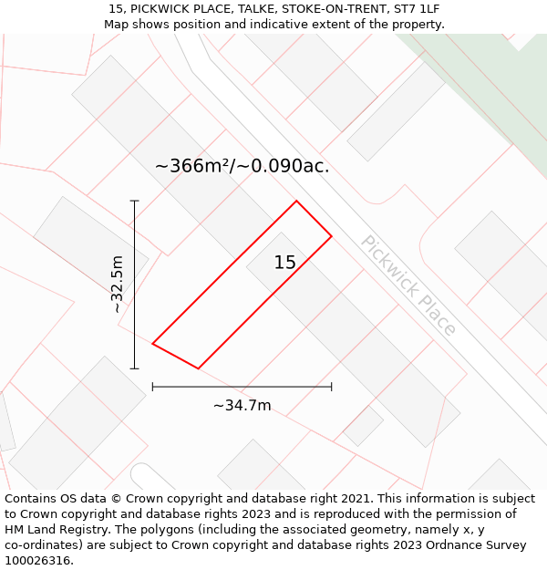 15, PICKWICK PLACE, TALKE, STOKE-ON-TRENT, ST7 1LF: Plot and title map