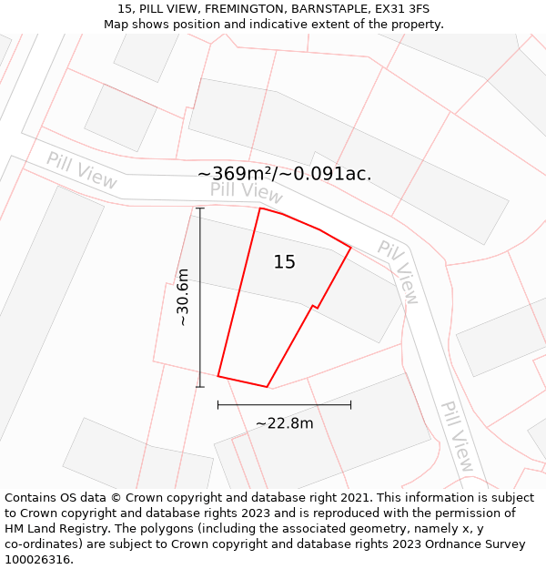 15, PILL VIEW, FREMINGTON, BARNSTAPLE, EX31 3FS: Plot and title map