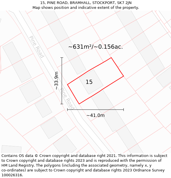 15, PINE ROAD, BRAMHALL, STOCKPORT, SK7 2JN: Plot and title map