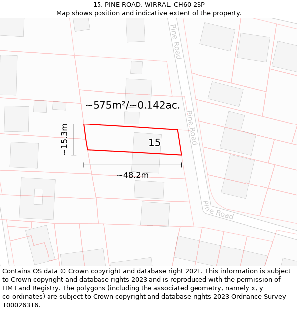 15, PINE ROAD, WIRRAL, CH60 2SP: Plot and title map