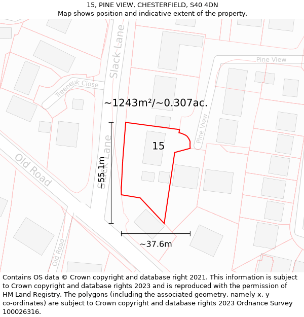 15, PINE VIEW, CHESTERFIELD, S40 4DN: Plot and title map