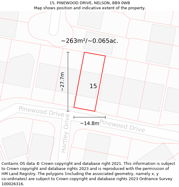 15, PINEWOOD DRIVE, NELSON, BB9 0WB: Plot and title map