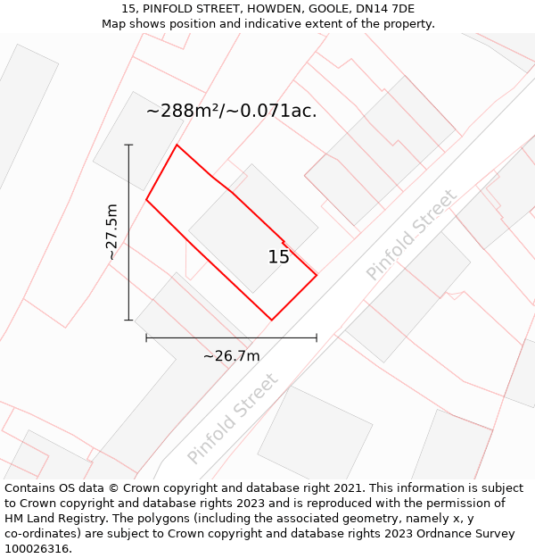 15, PINFOLD STREET, HOWDEN, GOOLE, DN14 7DE: Plot and title map