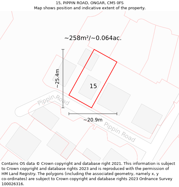 15, PIPPIN ROAD, ONGAR, CM5 0FS: Plot and title map