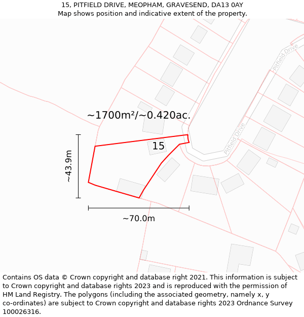 15, PITFIELD DRIVE, MEOPHAM, GRAVESEND, DA13 0AY: Plot and title map
